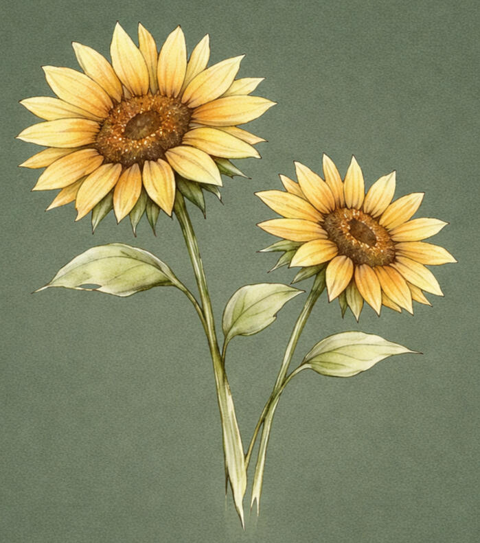 two sunflowers facing their own light